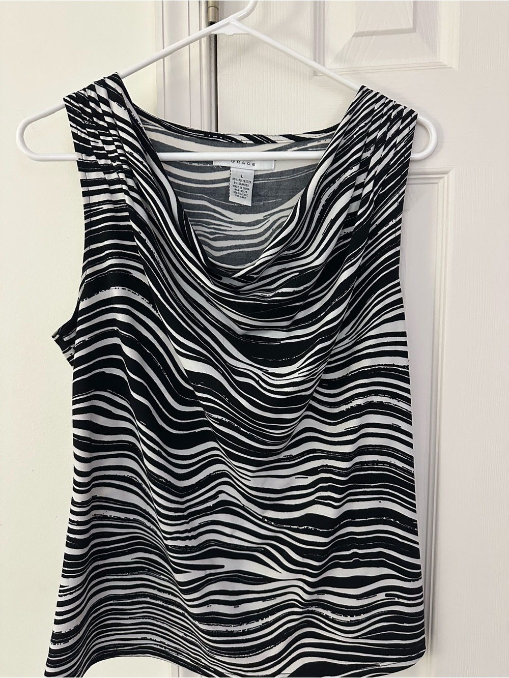 Grace Black & White Cowl-Neck Sleeveless Top